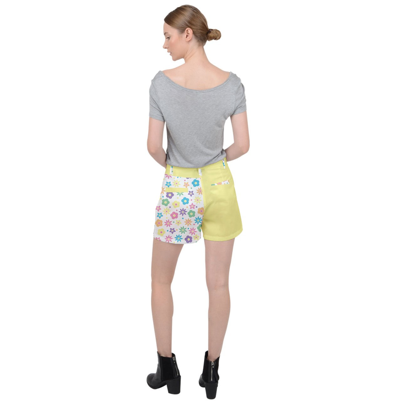 Retro Flowers Ripstop Shorts - White with Yellow Accents