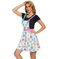 Retro Flowers Apron Dress - White with Multi Color Accents