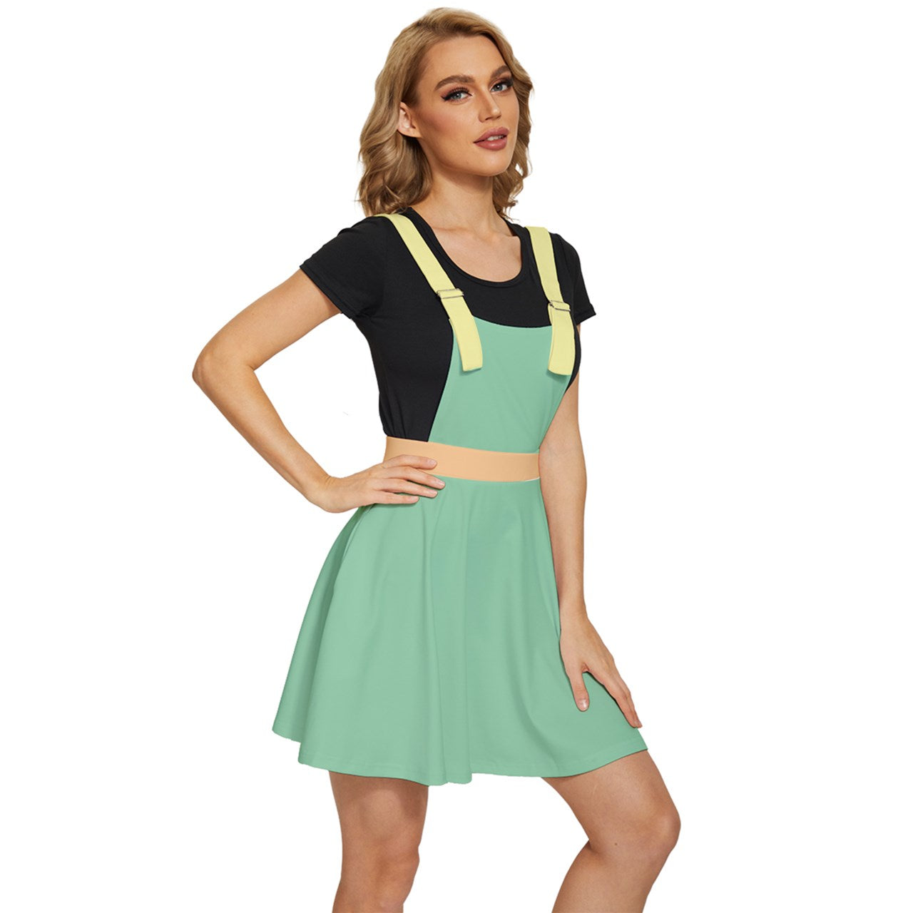 Toothache Basics Color Block Apron Dress - Green