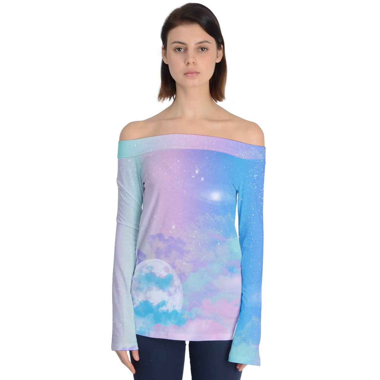 pastel night sky Off Shoulder Long Sleeve Top