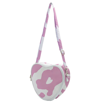 Cow Print Heart Shoulder Bag - Pink