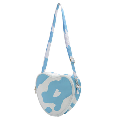Cow Print Heart Shoulder Bag - Blue