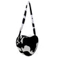 Cow Print Heart Shoulder Bag - Black