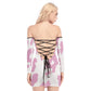 Cow Print Off-shoulder Lace-up Dress - Pink