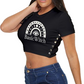 Basic Witch Side Button Crop Top - Black