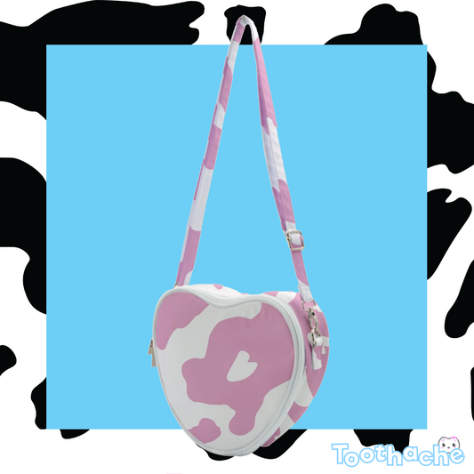 Cow Print Heart Shoulder Bag - Pink