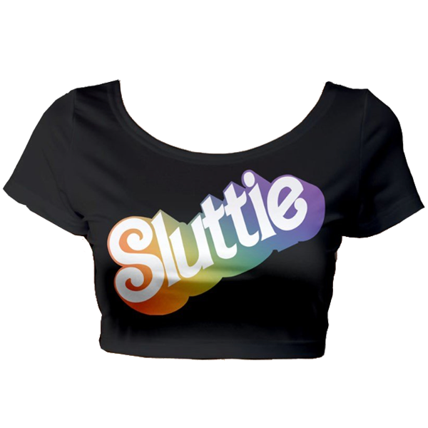 Friendly Dolly Crop Top Tee - Rainbow on Black