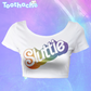 Friendly Dolly Crop Top Tee - Rainbow on White
