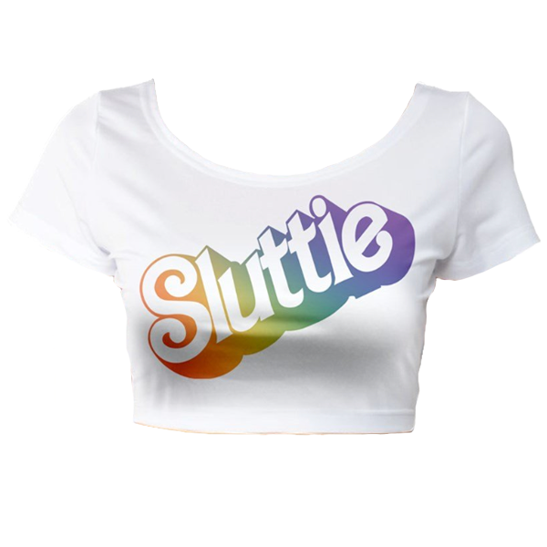 Friendly Dolly Crop Top Tee - Rainbow on White