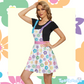 Retro Flowers Apron Dress - White with Multi Color Accents