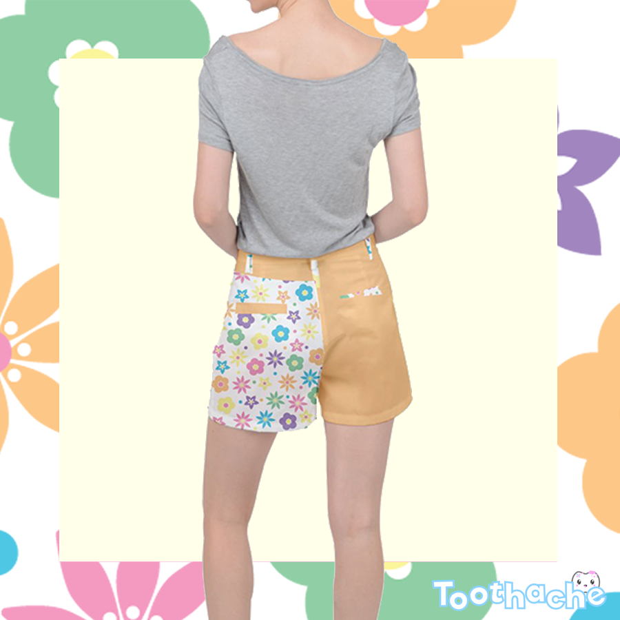 Retro Flowers Ripstop Shorts - White with Orange Accents