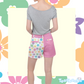 Retro Flowers Ripstop Shorts - White with Pink Accents