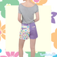 Retro Flowers Ripstop Shorts - White with Purple Accents