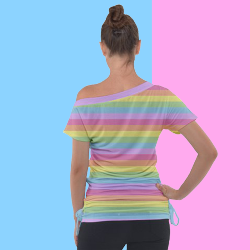 Pastel Rainbow Stripe Off the Shoulder Top