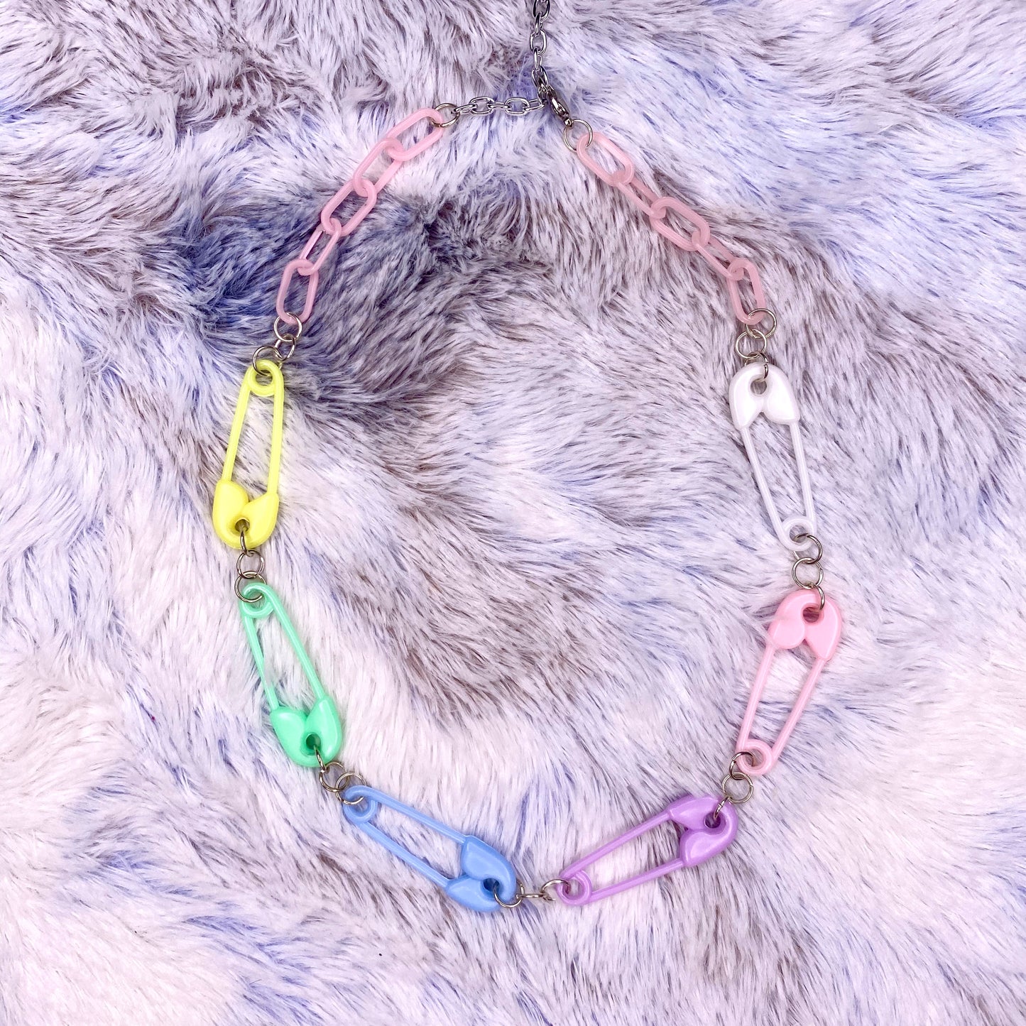 Pins and Blocks Pastel Safety Pin Necklace