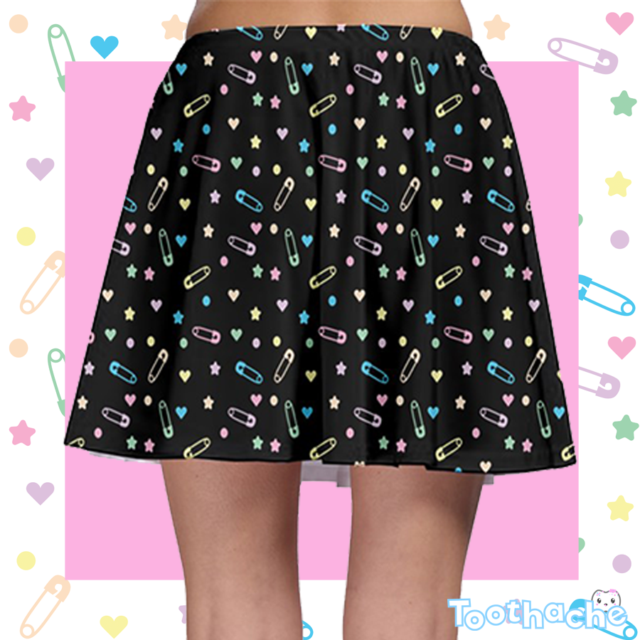 Block and Pink Skater Skirt - Black