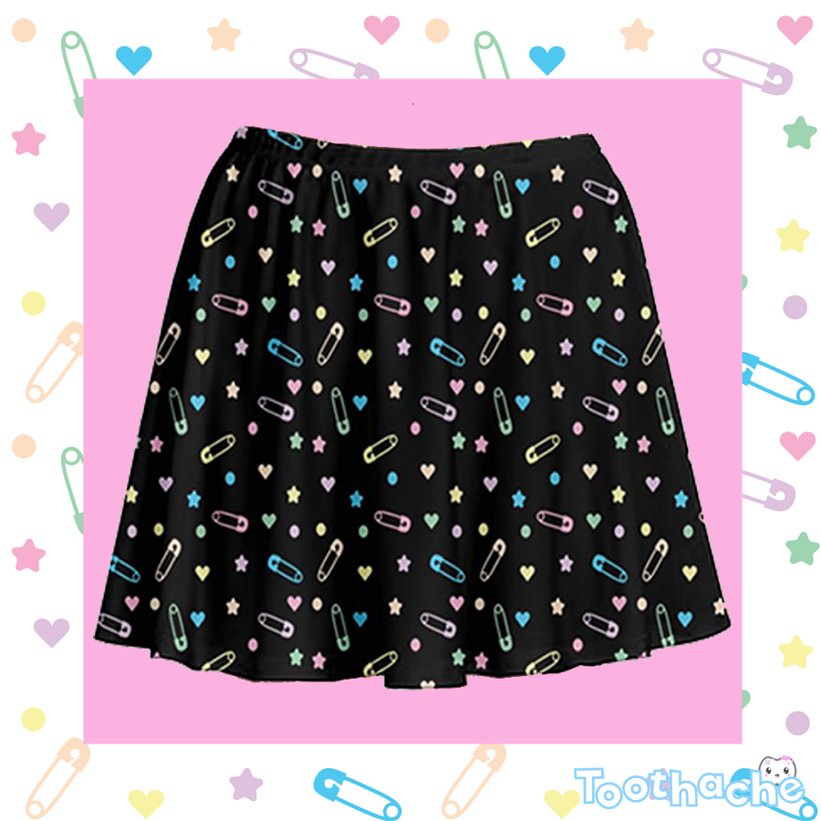 Block and Pink Skater Skirt - Black