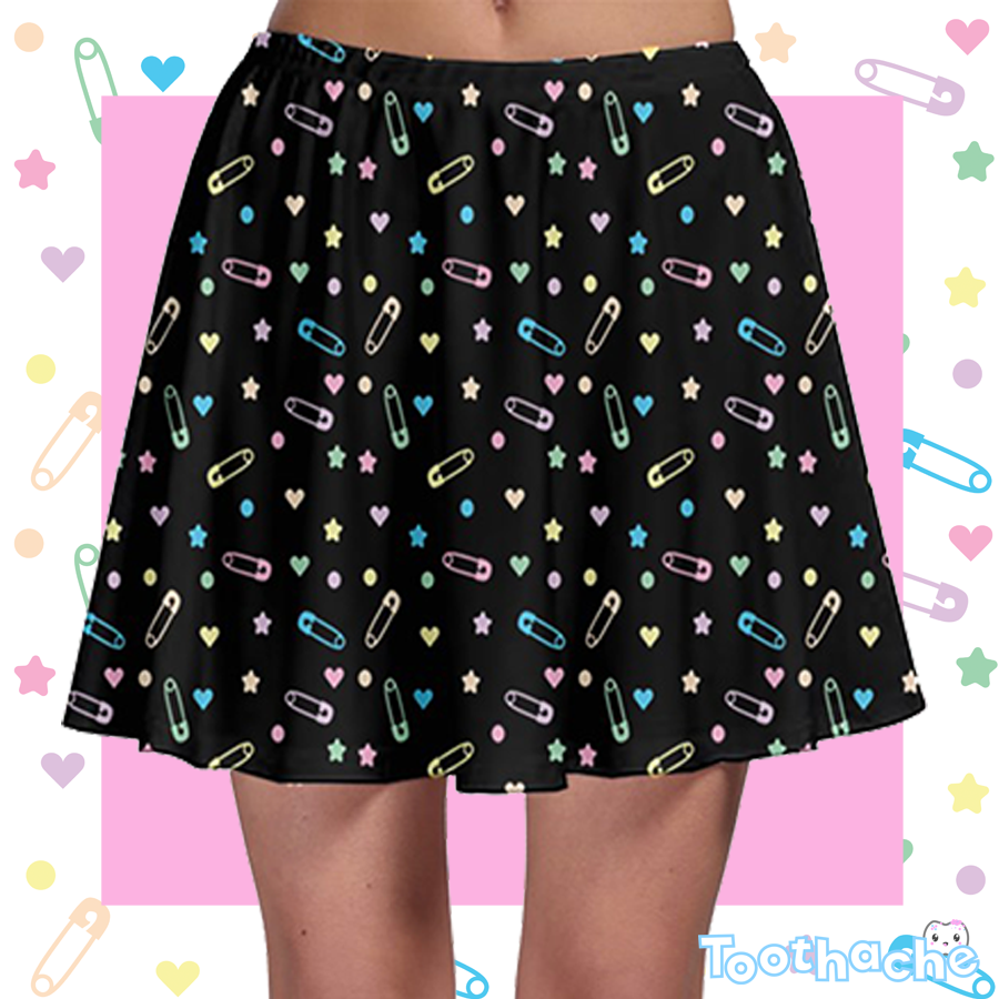 Block and Pink Skater Skirt - Black