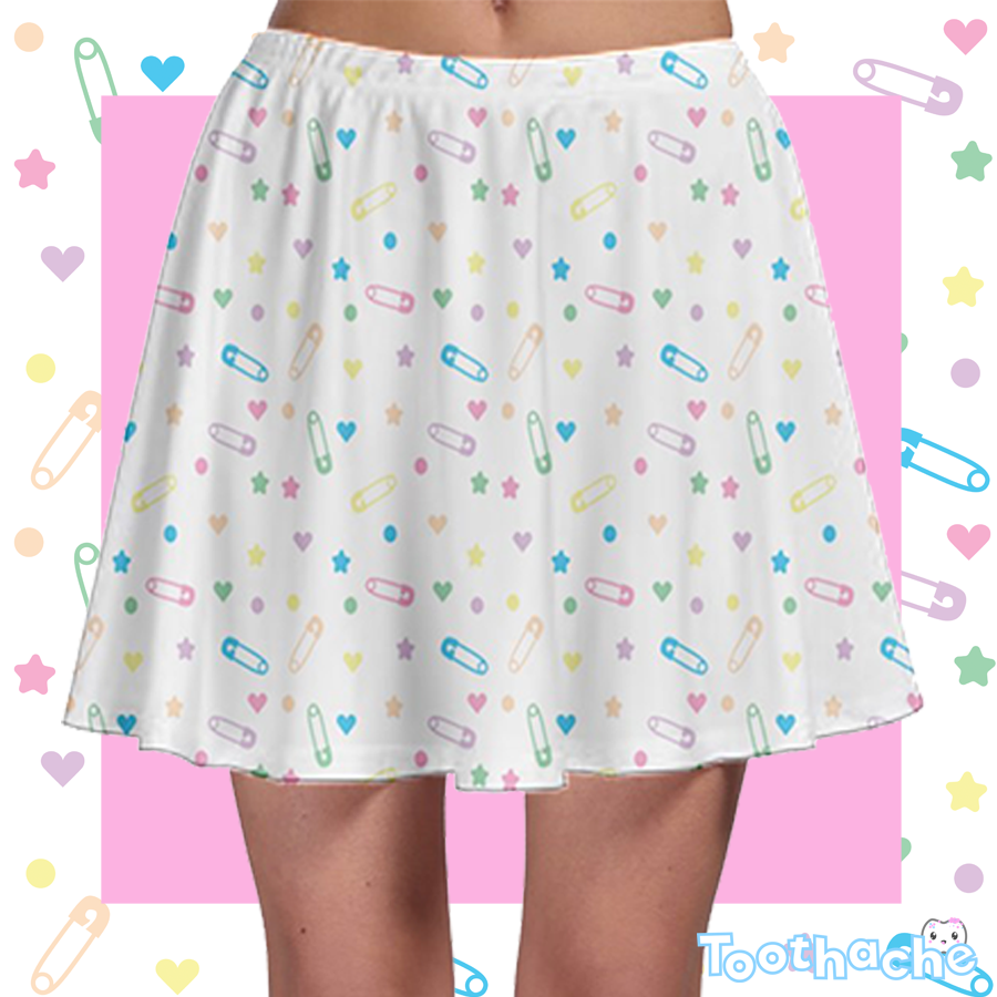 Block and Pink Skater Skirt - White