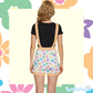 Retro Flowers Overall Shorts- White with Orange Accents