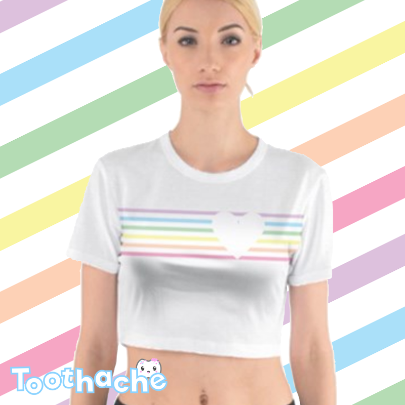 Pastel Rainbow Stripes Crop Top - White