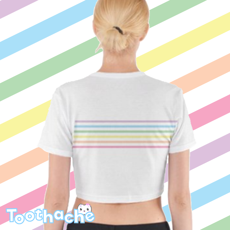 Pastel Rainbow Stripes Crop Top - White